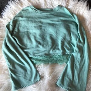 Xhilaration teal cropped sweater with lace